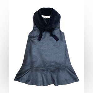 Imoga Penelope Velour Drop Waist Dress with removable fur collar. Sz 8